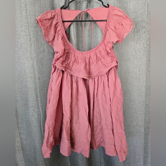 Free People Big Bloom Hailey Mini Dress small Overlay Open Back Scoop Neck Pink - Picture 1 of 6